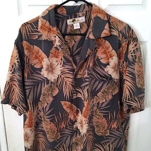JOE MARLIN PALM FLORAL PATTERN Button Collared HAWAIIAN SHIRT Men's XXL 2X EUC